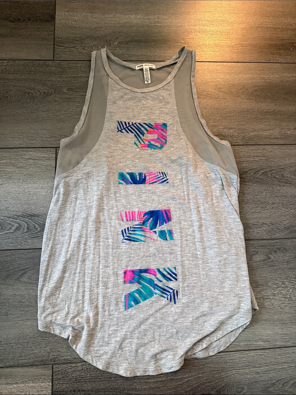PINK Victoria's Secret Light Gray Tank with Neon Tropical Logo